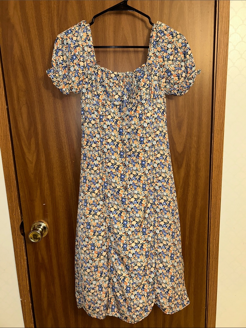 SHEIN Blue and Cream Floral Prairie Midi Dress